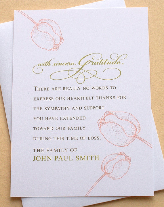 Funeral Sympathy Thank You Cards With Three Big Peach Tulips