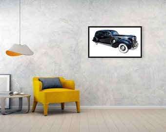 1937 Black Buick Imperial side view Portrait Art Photo print