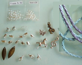 80 finishes: Kit for beginner clasps-bails-rings-charms - cords