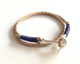 Anchor Bracelet Men, Mens wrap Bracelet, Braided Leather bracelet, leather cuff, Bohemian Wristband leather nautical bracelet men's jewelry