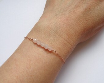 Rose gold rose quartz bracelet, Rose quartz bracelet, Rose gold bracelet, Pink stone bracelet, Bridesmaid gift