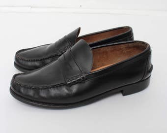 Vintage Black Leather Loafers/ Leather Shoes/ Size 42