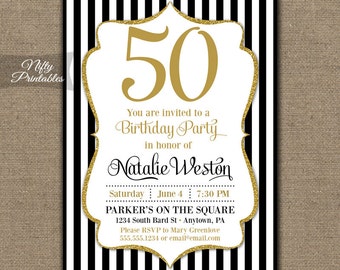 Printable Birthday Invitations Black Gold Glitter 20 21 30th