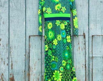 Super Cool Long 1970s Psychedelic Maxi Dress