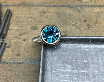 Blue Topaz Ring, London Blue Topaz Ring, London Blue Topaz, London Blue Topaz Engagement Ring, Bezel Ring, Silver, White Gold, Yellow Gold
