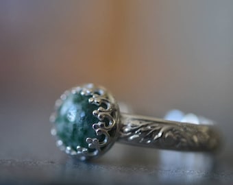 Moss Agate Ring, Floral Sterling Silver Ring, Natural Gemstone, Dendritic Tree Agate Ring, Personalized Engagement Ring, Customized Gift