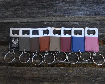 Customized Bottle Opener, Leather Keychain. Laser Engraved. Wedding, Groomsmen Gift, Dad, Anniversary. Groom, Birthday, Christmas, Stepdad