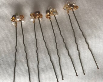 Gold, copper and pearl bobby hair pins