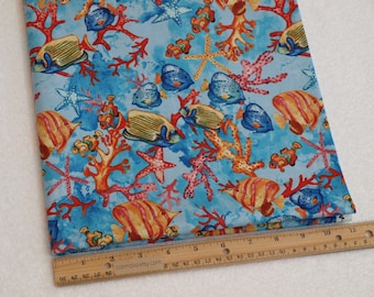 1/2 Yard Novelty Cotton Fabric Tropical Fish in Coral