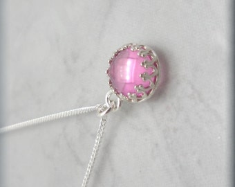 Pink Sapphire Necklace, Bezel Setting, Cabochon Jewelry, Graduation Gift, Friendship Necklace, Minimalist, Everyday, Simple