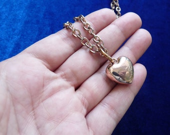 Vintage gold heart pendant 14K gold plating Gold heart chain with heart pendant from SNO of Sweden jewelry Collection jewelry from Europe