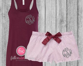 Bridesmaid shorts , monogrammed pajama set , monogrammed shorts pjs, monogrammed tank , bridesmaid tanks , getting ready shorts