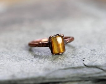 Tiger Eye Ring - Small Stone Ring - Electroformed Copper Jewelry