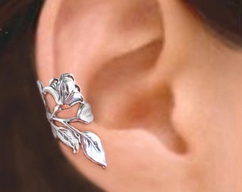 Gardenia flower ear cuff Sterling Silver earrings flower earrings Sterling silver ear cuff non pierced ear clip earcuff right C-084 DD