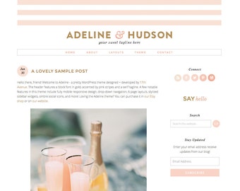 Wordpress Theme Premade Blog Template Design - "Adeline" Instant Digital Download