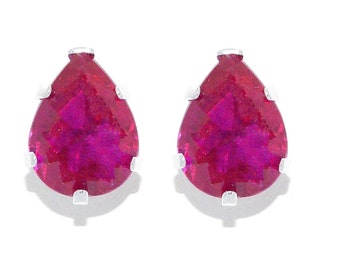 14Kt White Gold Ruby Pear Shape Stud Earrings