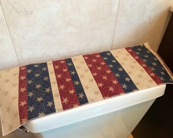 Toilet Tank Topper | Toilet Tank Runner | Bathroom Decor | Patriotic Bathroom Decor | Toilet Decor | Bathroom Linens | Toilet Tank Cover