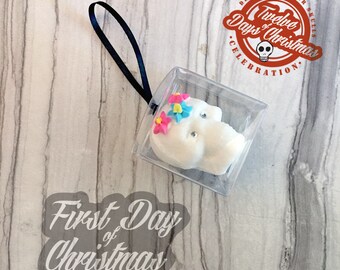 On the first day of Christmas - One Sugar Skull Ornament // DemBones // mini sugar skull // christmas ornament // skull gifts