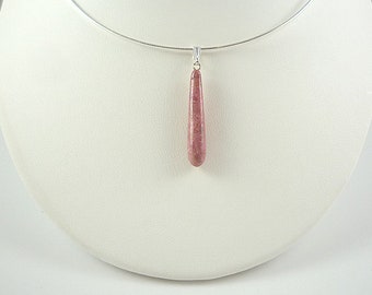 Rhodonite Pendant Necklace Rhodonite Sterling Silver Necklace Dusty Pink Rhodonite Teardrop Pendant Pink Rhodonite Gemstone Choker Necklace