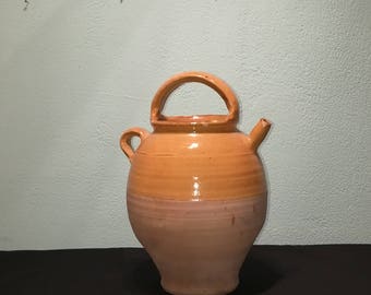 French vintage hand Glazed Terra Cotta pots Wine pitcher Water Jug Pitcher / Gagoulette / french Country Confit Pot /Cruche Earth terracotta/gold