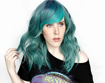 Teal wig | Long Green wig, Wavy Blue wig | Cosplay wig, Scene wig, Scene Hair | Mermaid Hair | Atlantic Coast