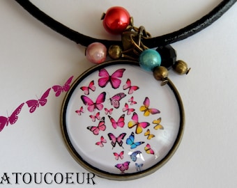 Necklace, Cabochon, leather, atoucoeur romantic Collection.
