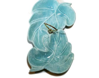 Mid Century TURQUOISE DISH Aqua MCM Candy Dish Serving Dish Handle UsA Pottery Divided Leaf Dish Nut Dish Retro Condiment Dish Hostess Gift