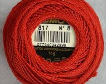 DMC 817 Coral Red-Very Dark Perle Cotton Thread Size 8