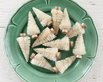 Undyed Sisal Trees - One Dozen Natural Cream Miniature Bottle Brush Trees