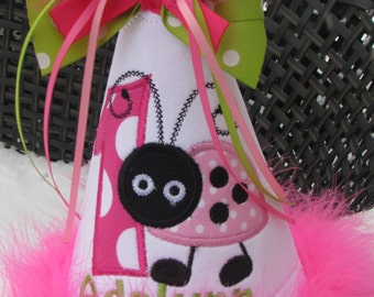 pink ladybug birthday hat,birthday hat, smash cake hat, 1st birthday hat, party hat