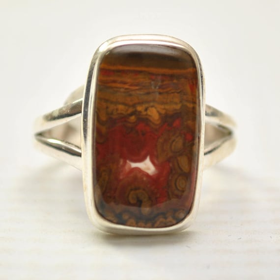 Sterling Silver Candy Mountain Agate Ring Sz 8.5 #9260