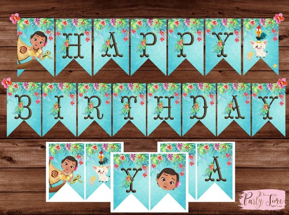 Moana Banner Moana Birthday Banner Moana Flags Banner 