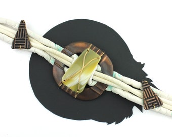 White Braided Rope & Vinyl with Copper and Stone Vintage Belt - size 34" 35" 36" 37" 38"