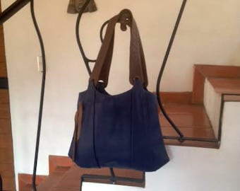 Navy Blue Leather Hobo Bag