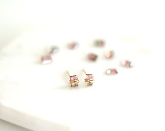 Watermelon tourmaline studs, bicolor tourmaline, pink bar earrings, post earrings, dainty jewelry Baguette VitrineDesigns Under 125
