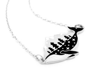 Silver Whale-derness Necklace (humpback whale necklace cute whale jewelry ocean necklace cloisonne nautical wilderness nature lover)