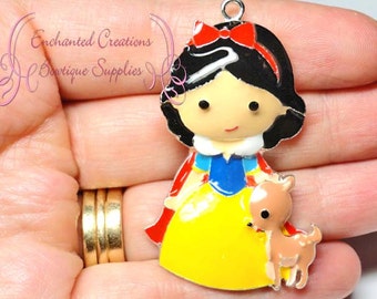 2" Snow White With Forest Deer Inspired Charm, Chunky Pendant, Keychain, Bookmark, Zipper Pull, Chunky Jewelry, Purse Charm
