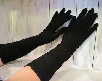 Vintage black color gloves, ladies long gloves, black long gloves, Gatsby design,small size ,ladies long black evening gloves