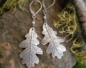 Oak Leaf Earrings - Woodland Leaf Earrings - Real Leaf Earrings - Silvan Leaves - Artisan Fine Silver