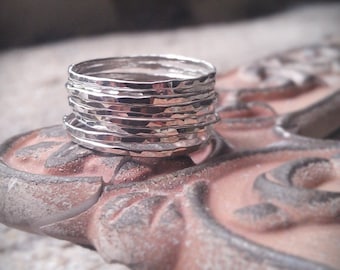 Hammered Stack Rings- Set of 10 Sterling Silver rings