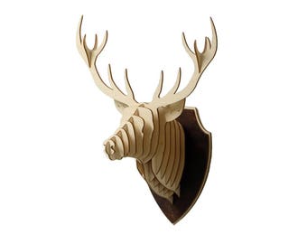 Wooden Deer Head Trophy Birch Wood Deer Head Wood Wall Art Home Decor Animal Art