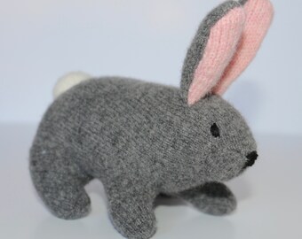 Bunny: stuffed - Gray grey plush, wool rabbit made from repurposed, felted wool sweaters Perfect for Easter!