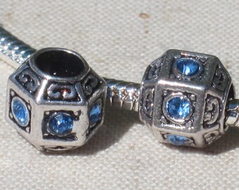 Octagonal Light Blue Crystal Spacer European Style Spacer Charm Bead - Big Hole Bead