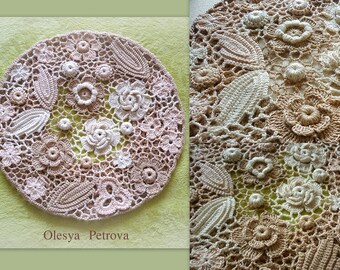 Crochet lace hat Boho Wedding hat Crochet Beret formal hat Beige Cream Flower Hats Woman Irish lace Beanie Slouch Hat Hippie hats Beret