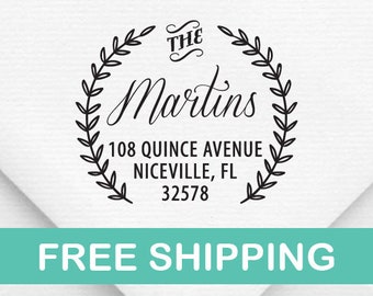 Return Address Stamp Wreath, Self Inking Address Stamp, Custom Stamp, Personalized Address Stamp, Self Inking Stamp, Self Ink Stamp