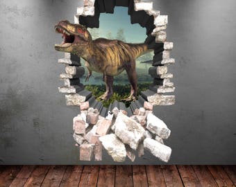 Dinosaur Wall Decal Wall Stickers Full Color 3D Dinosaur T-Rex Wall Art Sticker Boys Decal Mural Transfer Graphic Wall Stickers WSD85