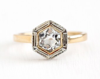 Genuine Aquamarine Ring - Vintage Art Deco 14k Rosy Yellow & White Gold Light Blue Gem - 1920s Size 7 1/4 Stick Pin Conversion Fine Jewelry