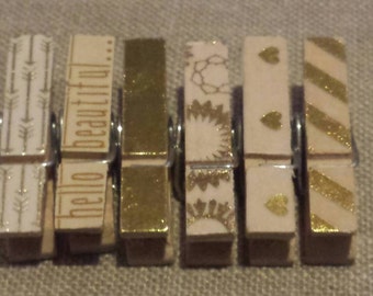 Mini gold clothespins- set of 6