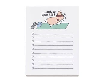 Work in Progress Notepad, Motivational Notepad, Corgi Yoga, Warrior, Check List, Dog Notepad, Checklist, To Do List, Back to School, Yogi