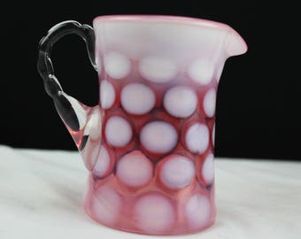 Vintage Fenton Art Glass Cranberry #1924 Dot Optic Cream Pitcher 1944